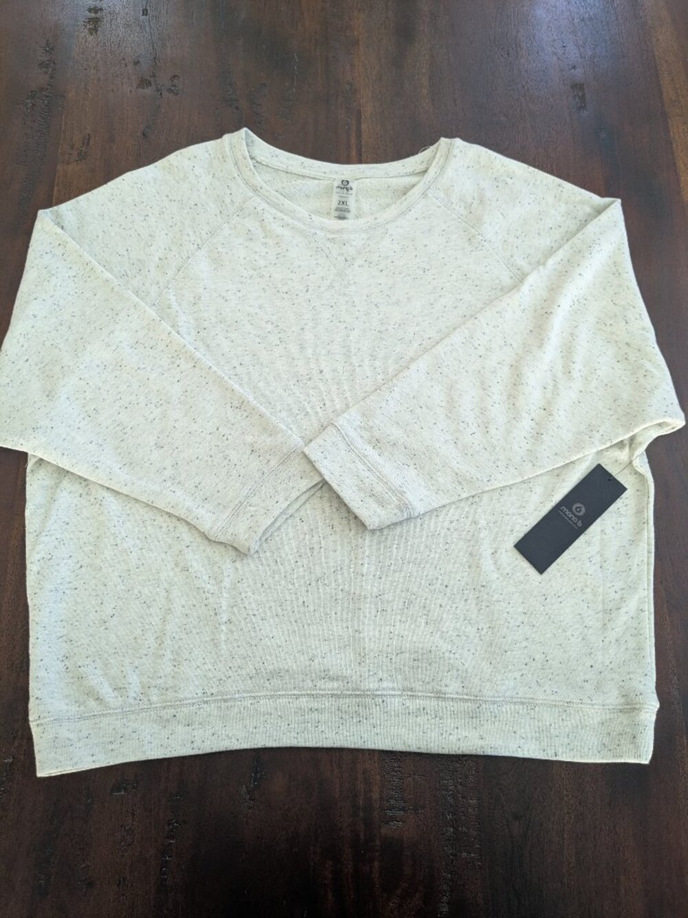 Mono B Cream Speckled Crewneck Raglan Sweatshirt Plus Size 2XL NWT